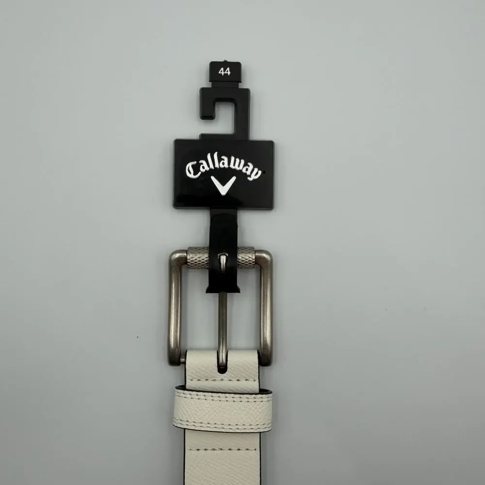 Callaway Golf Belt Mens Size 44 White Textured Faux Leather Silver Buckle NWT